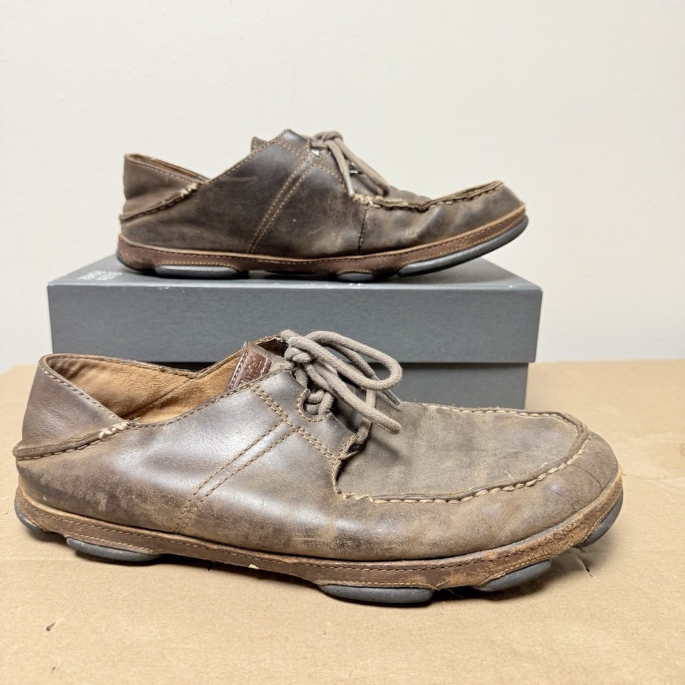 Olukai Ohana Lace-Up Nubuck Leather Casual Comfort Shoes Men's Size 10 Brown